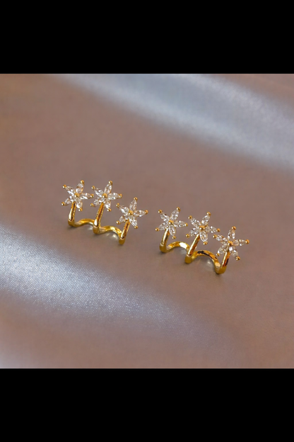 Triple Floral Crystal Ear Cuff Earrings