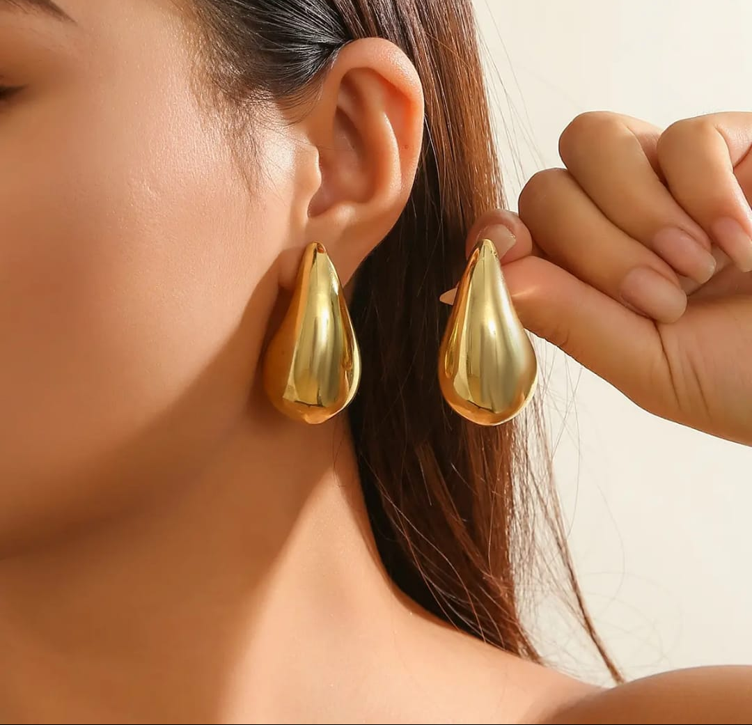 Gold Teardrop Statement Earrings