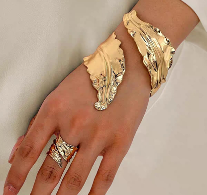 Organic Leaf-Inspired Gold Cuff Bracelet