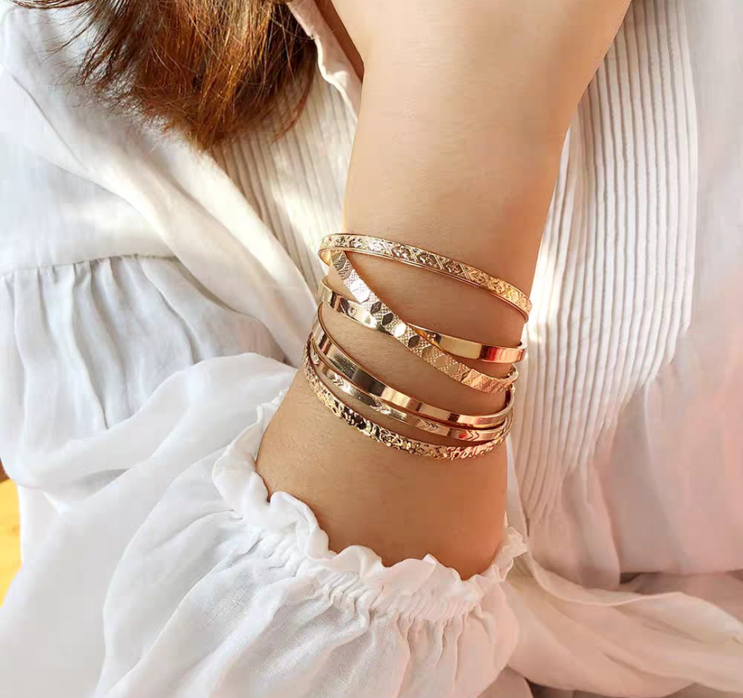 Layered Gold Bangle Stack Set