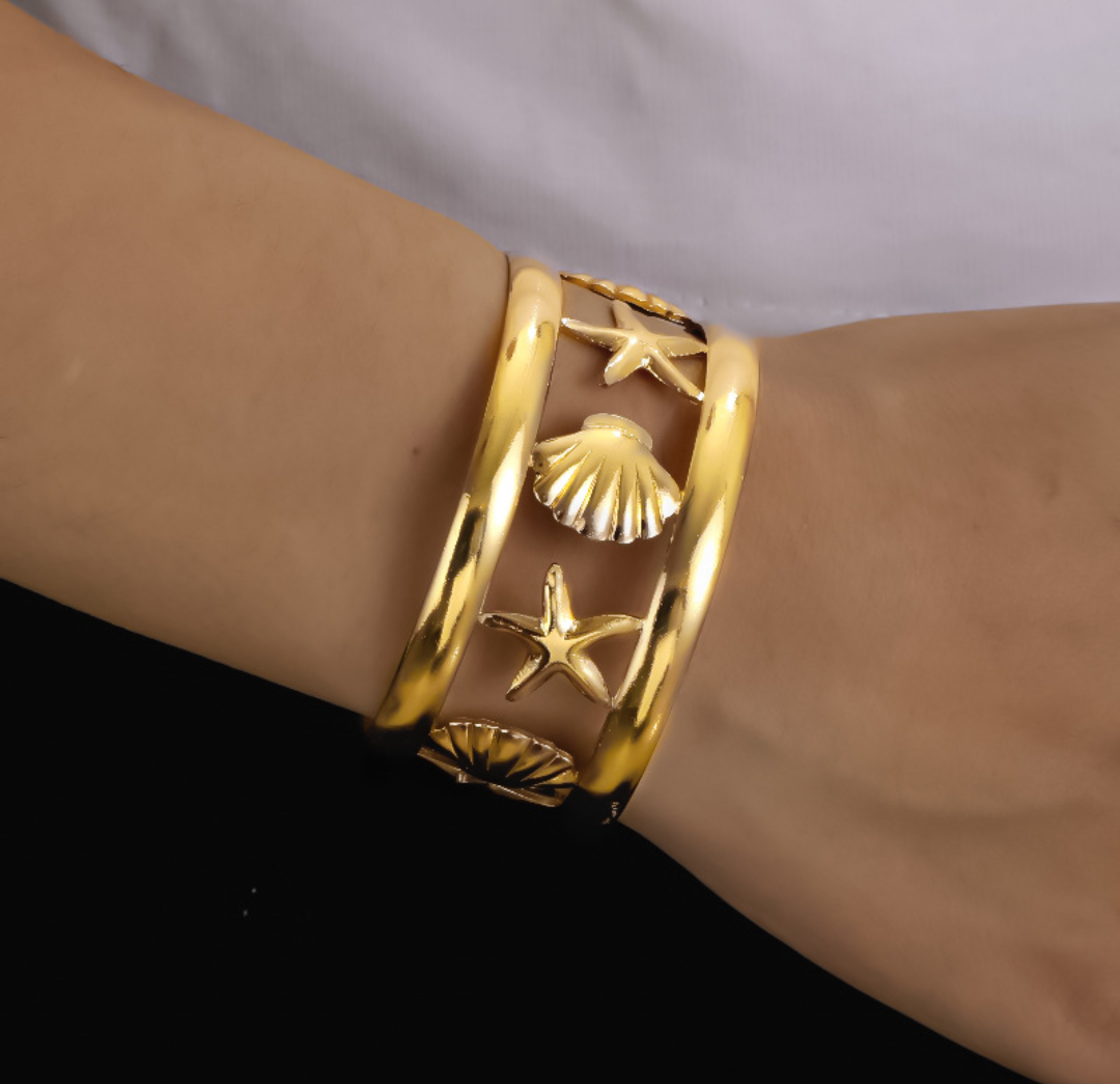 Ocean-Inspired Gold Cuff Bracelet