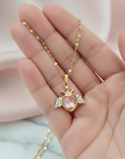 Romantic Angel Heart Crystal Pendant Necklace