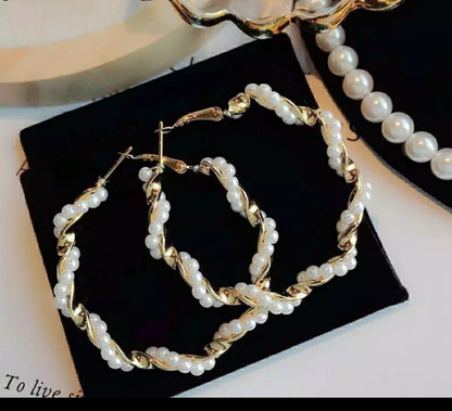 Twisted Pearl Hoop Earrings