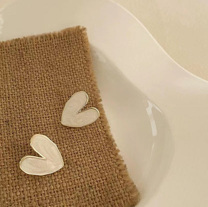 White Heart Stud Earrings