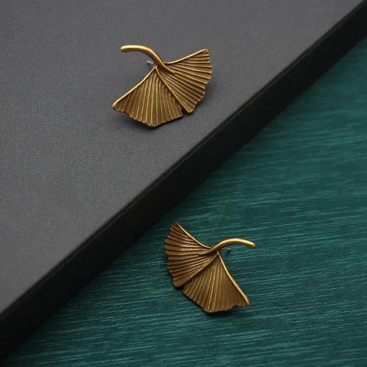 Ginkgo Leaf Stud Earrings – Elegant Botanical Statement Earrings