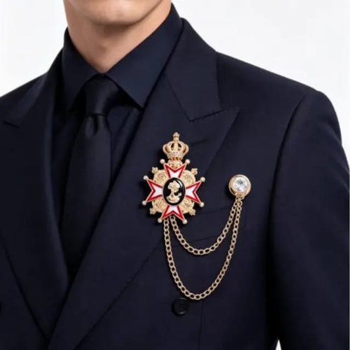 Royal Crown Double-Chain Brooch