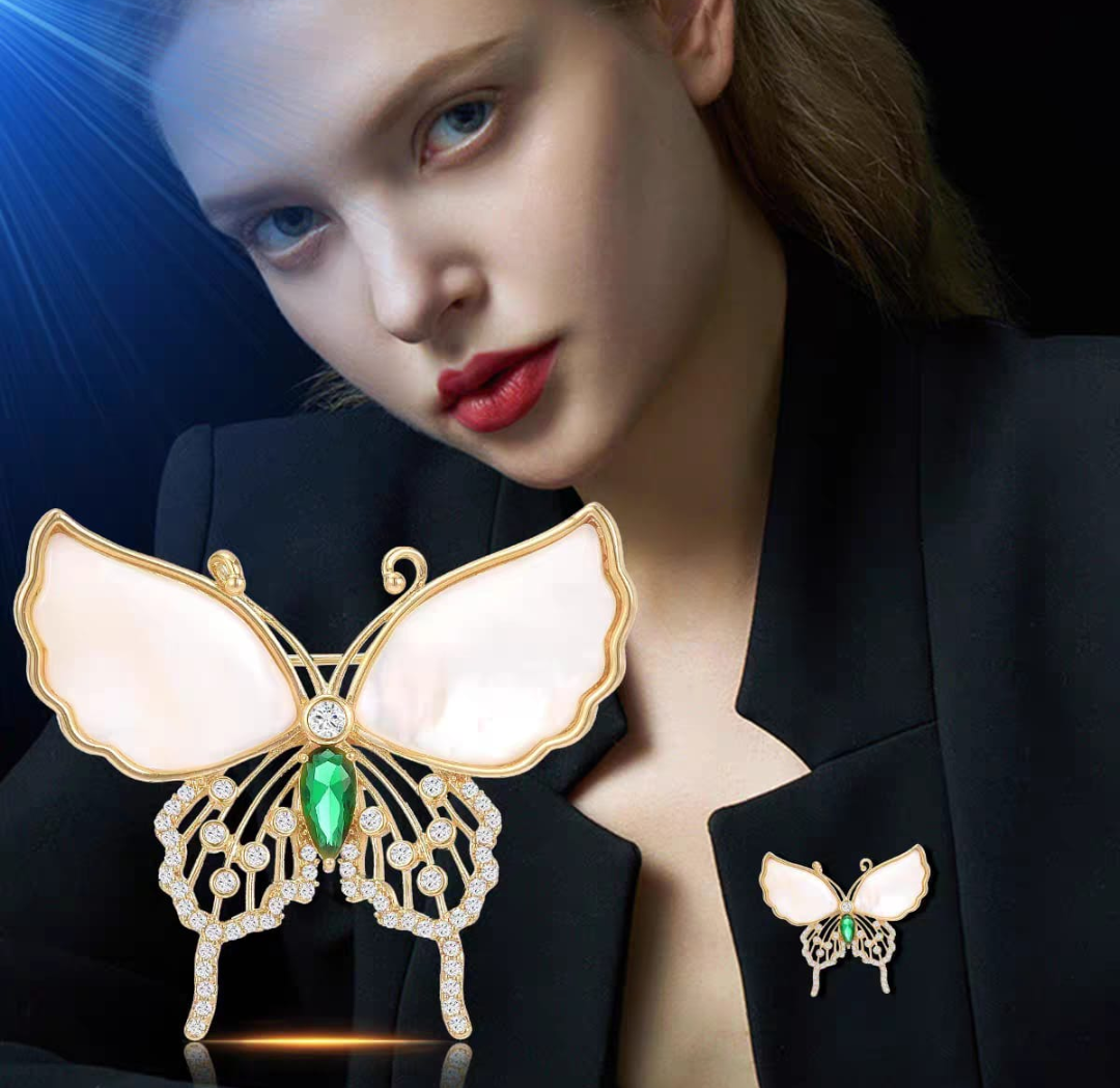 Pearl Wing Emerald Butterfly Brooch