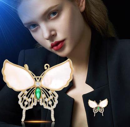 Pearl Wing Emerald Butterfly Brooch