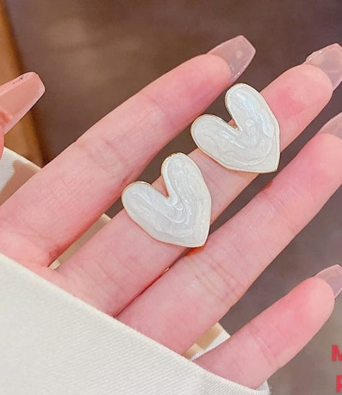 White Heart Stud Earrings