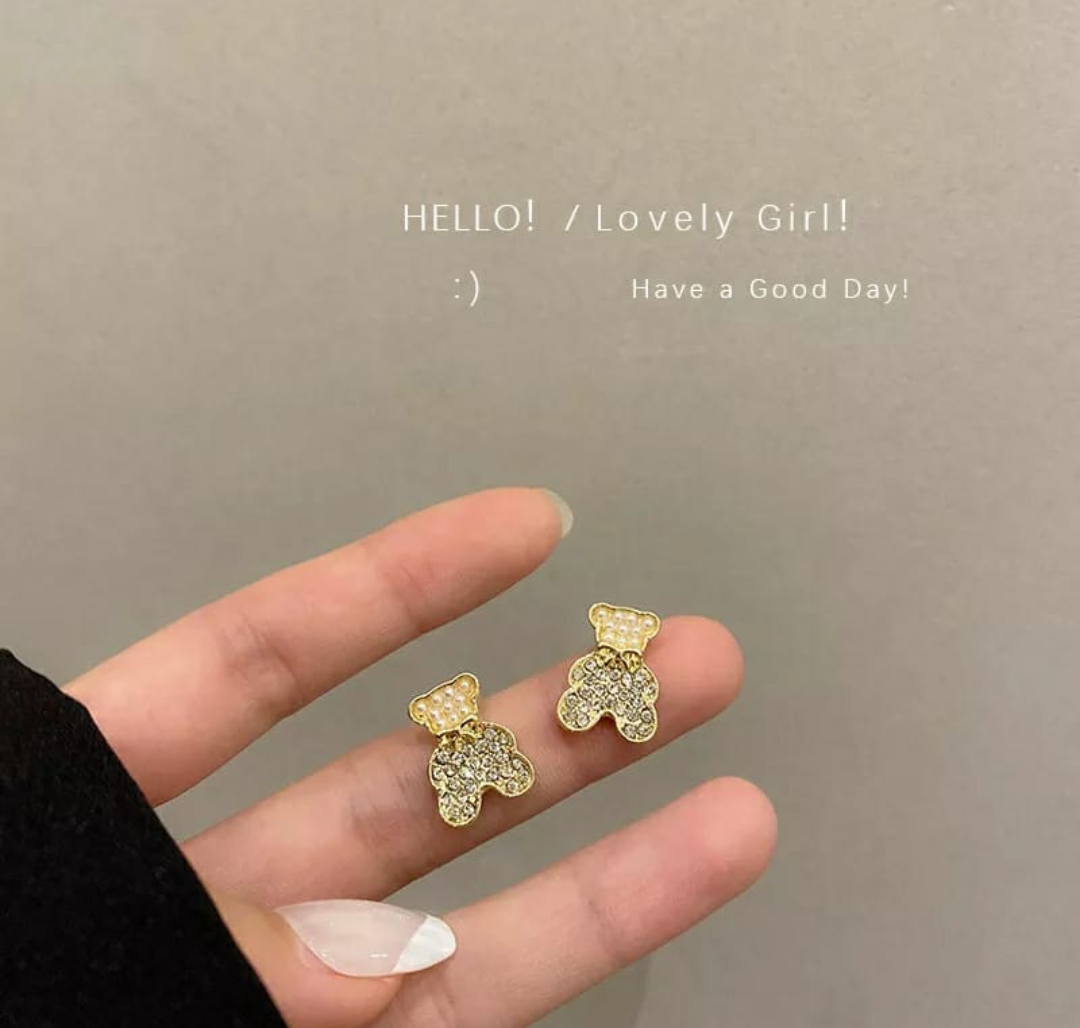 Crystal Teddy Bear Stud Earrings