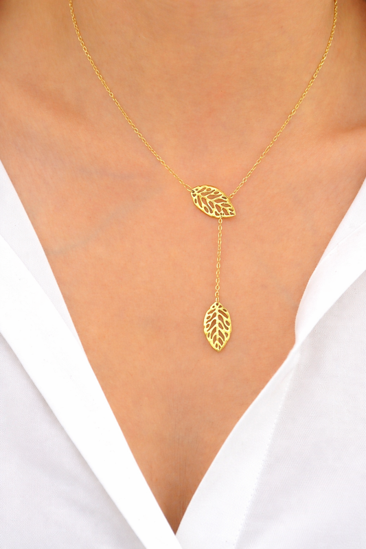 Elegant Dual Leaf Drop Necklace