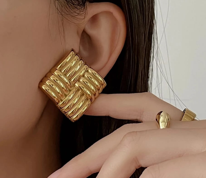 Chunky Woven Gold Stud Earrings – Bold Luxe Statement