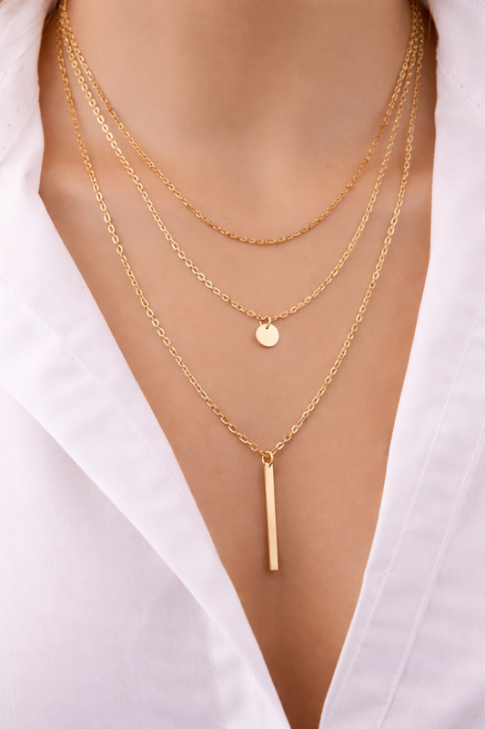 Minimalist Layered Bar & Disc Necklace