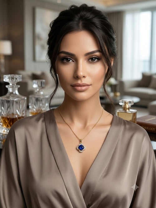 Gold Plated Red Stone Pendant Necklace for Women