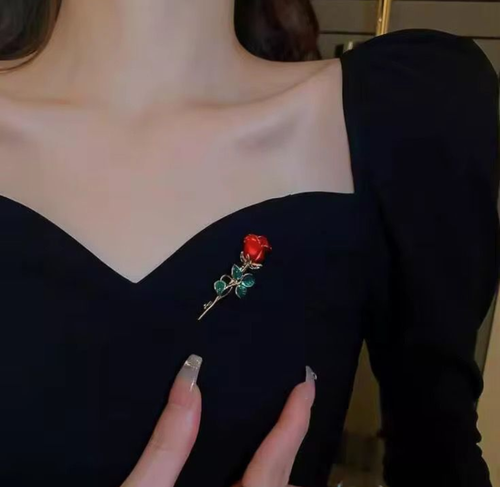 Classic Red Rose Brooch