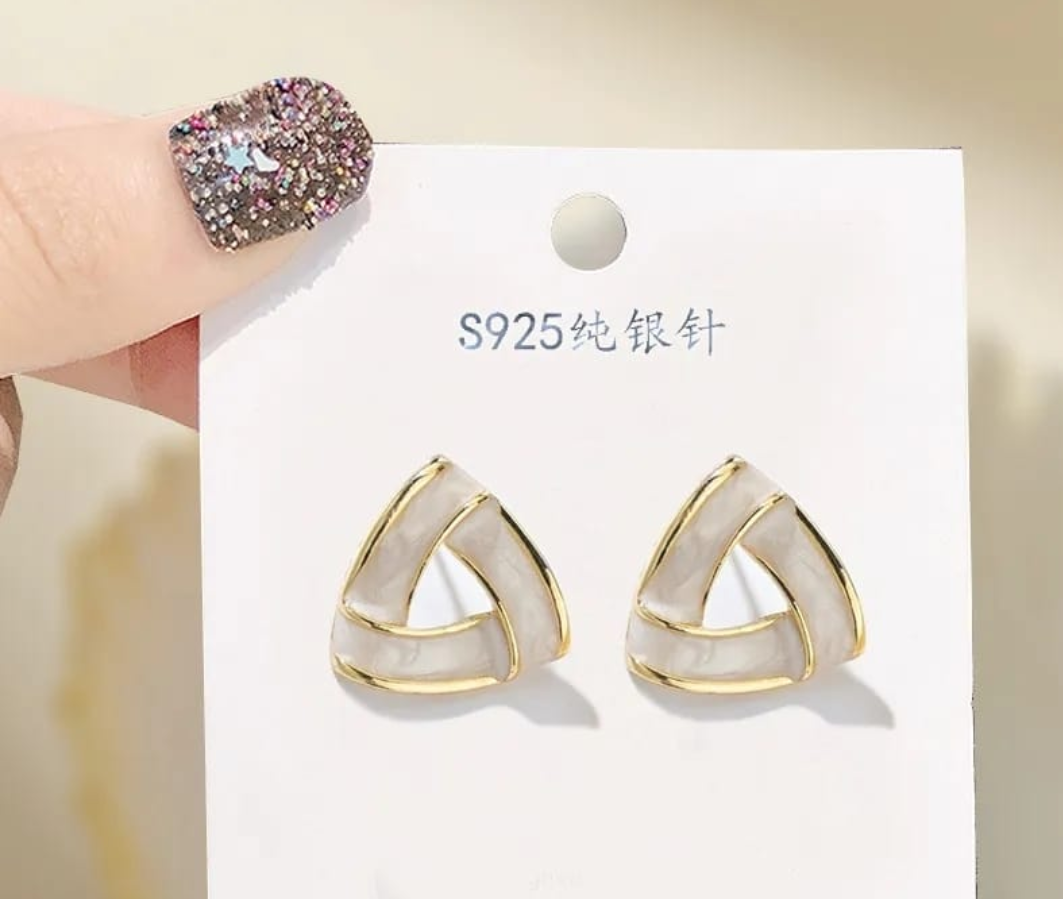 Geometric Pearl Inlay Stud Earrings