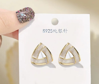 Geometric Pearl Inlay Stud Earrings