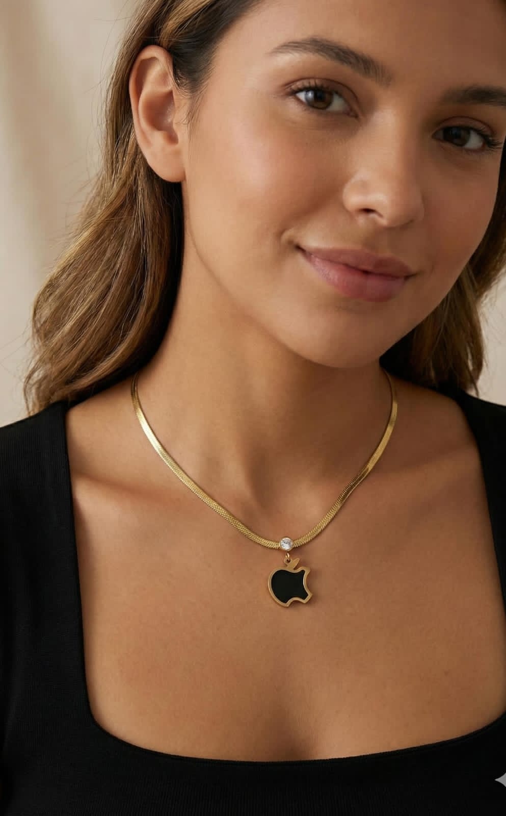 Black Apple-Inspired Pendant Necklace