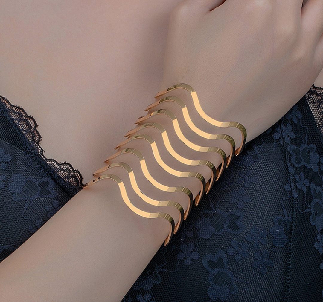 Waveform Layered Gold Cuff Bracelet