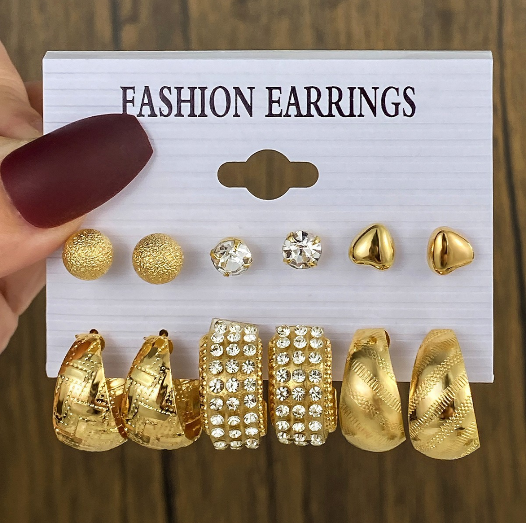 6-Pair Gold Earring Set – Everyday Glam Collection