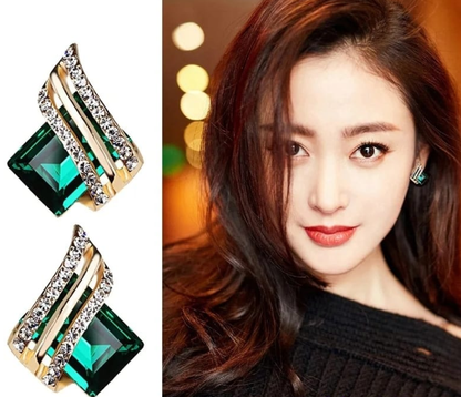 Crystal Square Gem Stud Earrings – Luxe Statement Sparkle