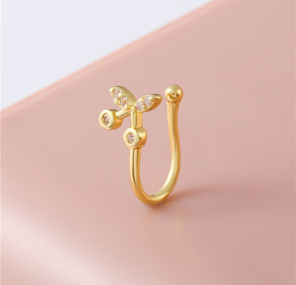 Gold Septum Ring with Butterfly Gemstone Design