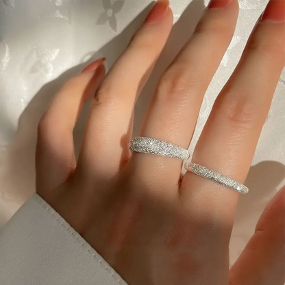Silver-Tone Textured Adjustable Rings – Minimalist Sparkle Band Ring