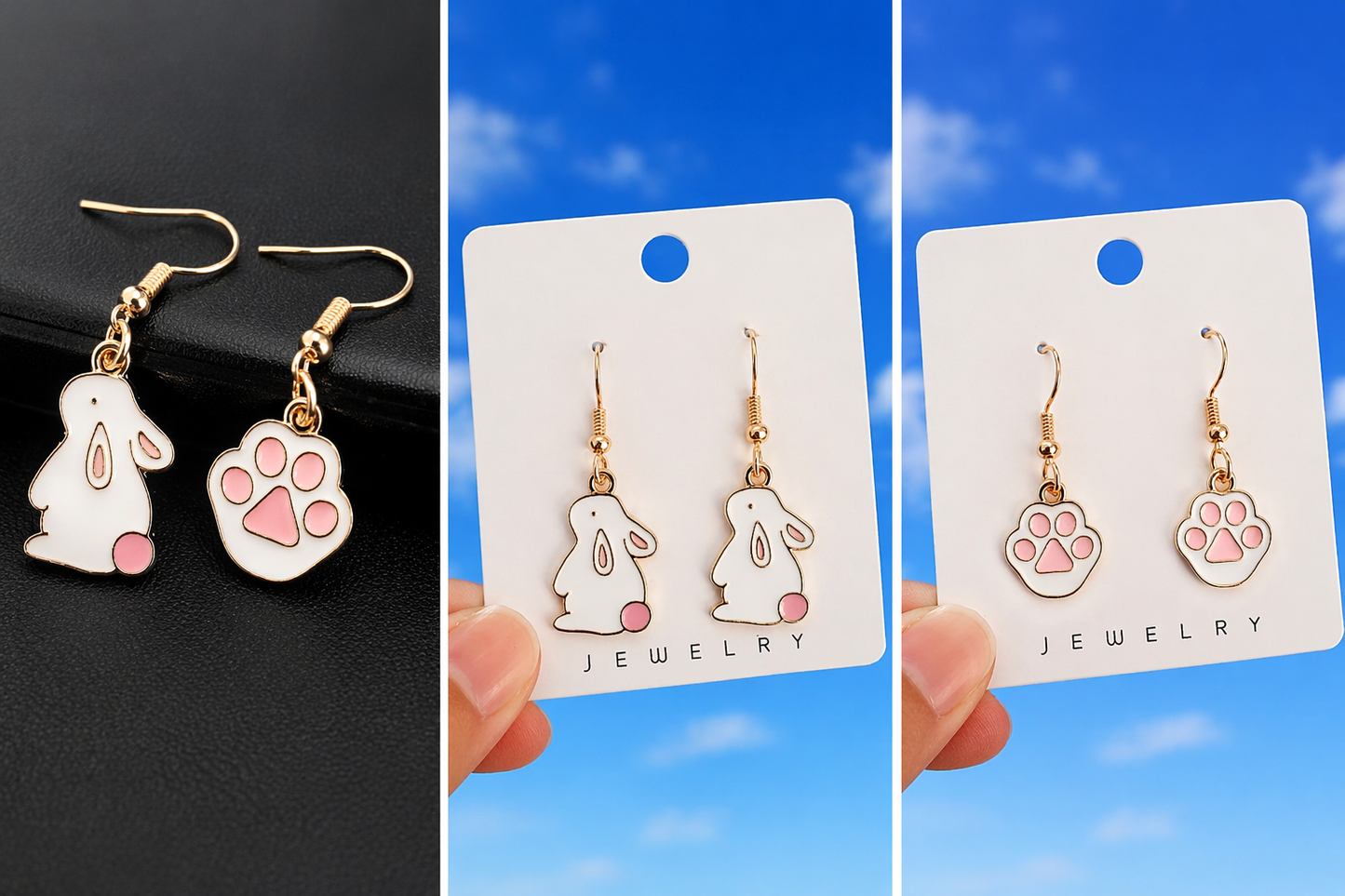 🐰🐾 Cute Bunny & Paw Earrings – Adorable & Playful