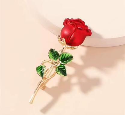 Classic Red Rose Brooch