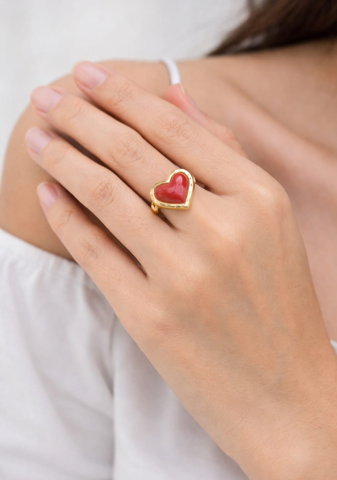 Classic Heart Enamel Statement Ring