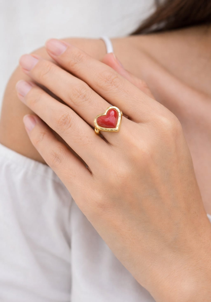 Classic Heart Enamel Statement Ring