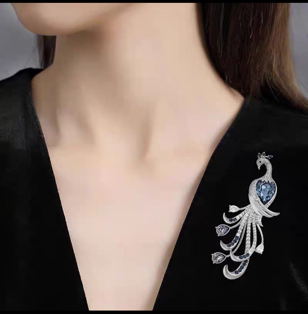 Elegant Peacock Crystal Brooch