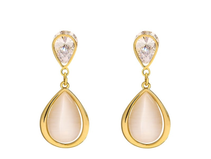 Elegant Teardrop Crystal & Opal Drop Earrings
