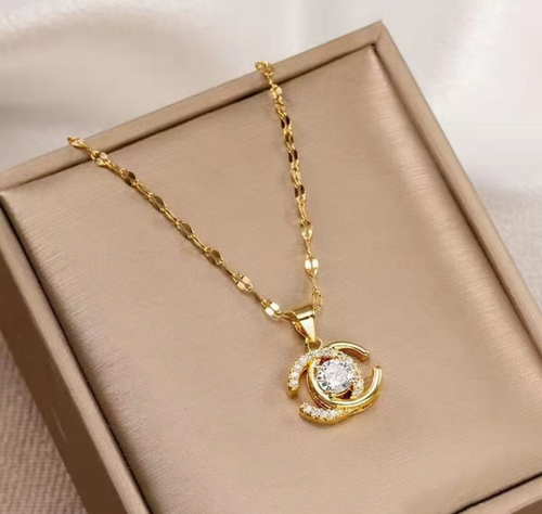 Golden Orbit Crystal Pendant Necklace