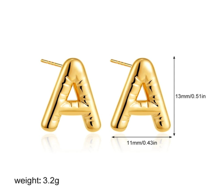 Gold Initial “A” Stud Earrings – Personalized Minimal Charm