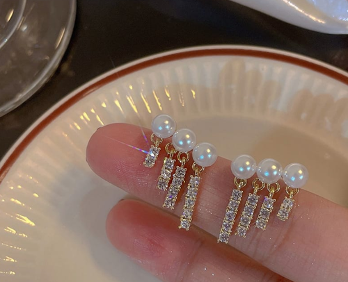 Pearl Fringe Crystal Drop Earrings