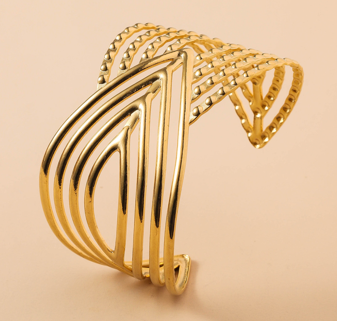 Layered Chevron Statement Gold Cuff