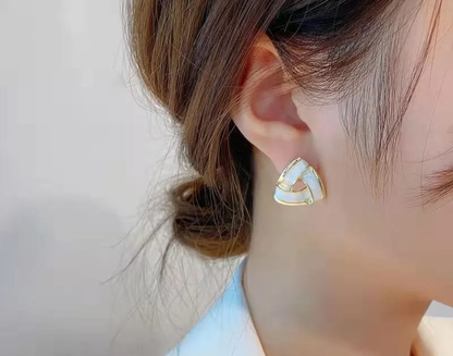 Geometric Pearl Inlay Stud Earrings
