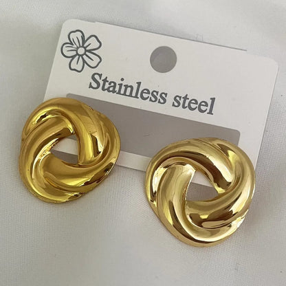 Gold Knot Statement Stud Earrings – Stainless Steel Chunky Geometric Earrings for Women