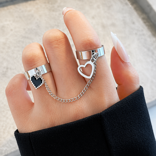 Dual Heart Chain Couple Rings