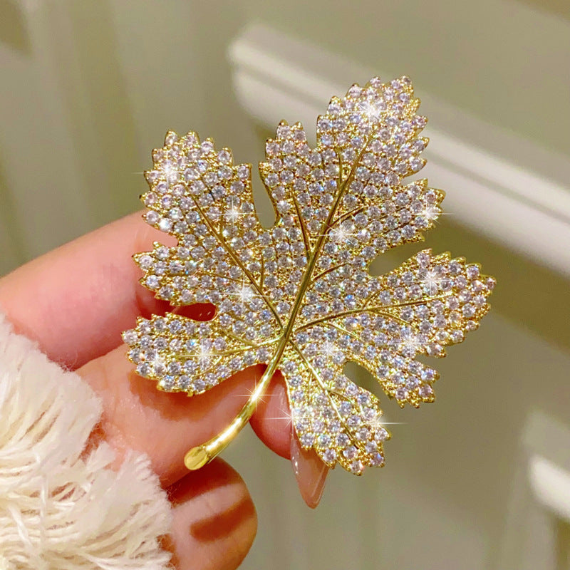 Golden Crystal Maple Leaf Brooche