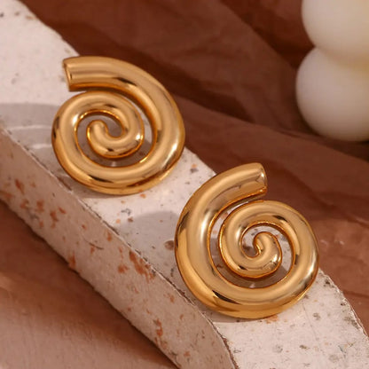 Spiral Swirl Gold-Tone Statement Earrings – Modern Round Earrings for Women