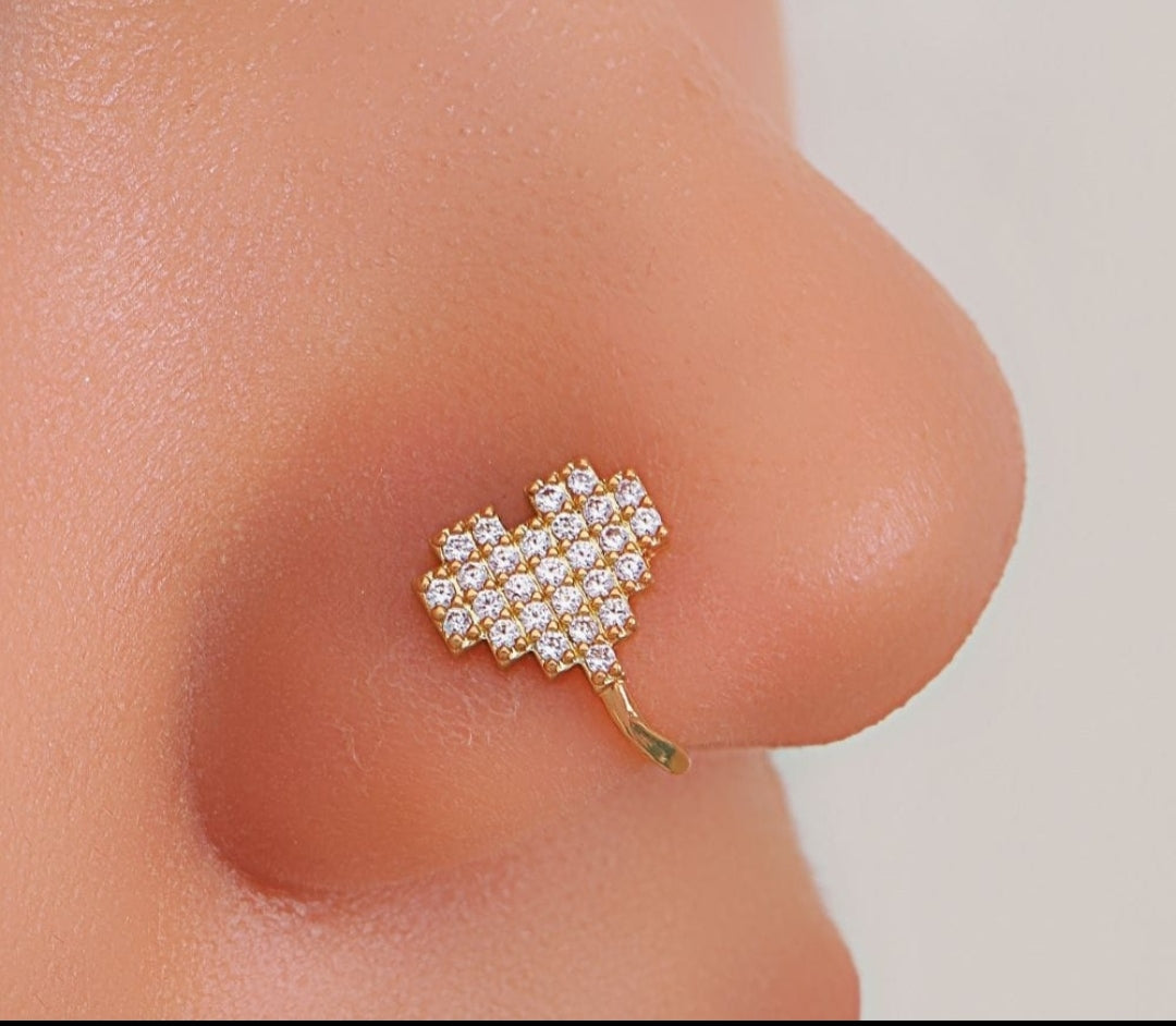 Minimal Heart Shaped Crystal Cluster Nose Pin (Gold Plated)