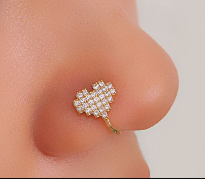Minimal Heart Shaped Crystal Cluster Nose Pin (Gold Plated)