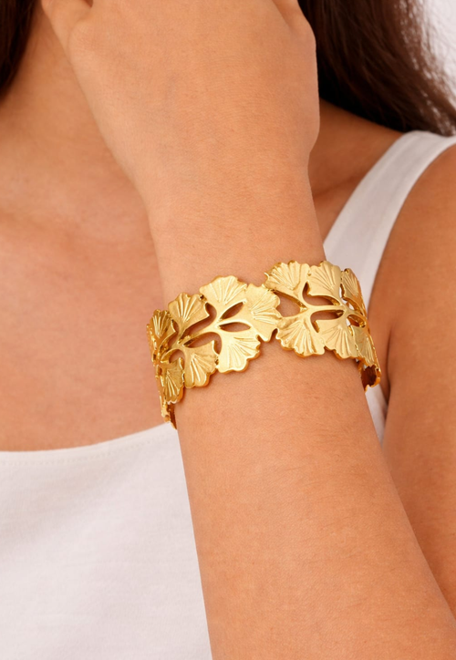 Floral Cutwork Gold Cuff Bracelet