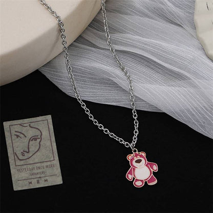 Cute Teddy Bear Pendant Necklace (Silver Chain)