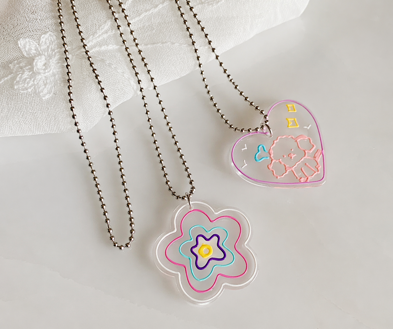Pastel Star Flower Acrylic Pendant Necklace