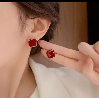 Ruby Glow Square Stud Earrings – Modern Minimal Luxe