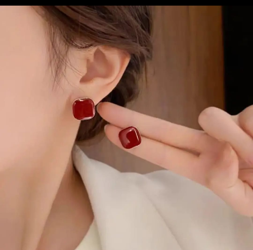 Ruby Glow Square Stud Earrings – Modern Minimal Luxe