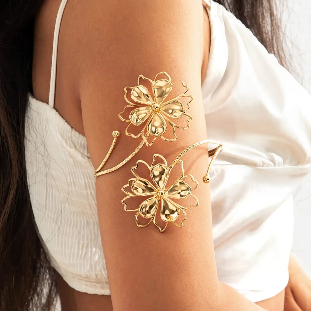 Gold Floral Upper Arm Cuff Bracelet
